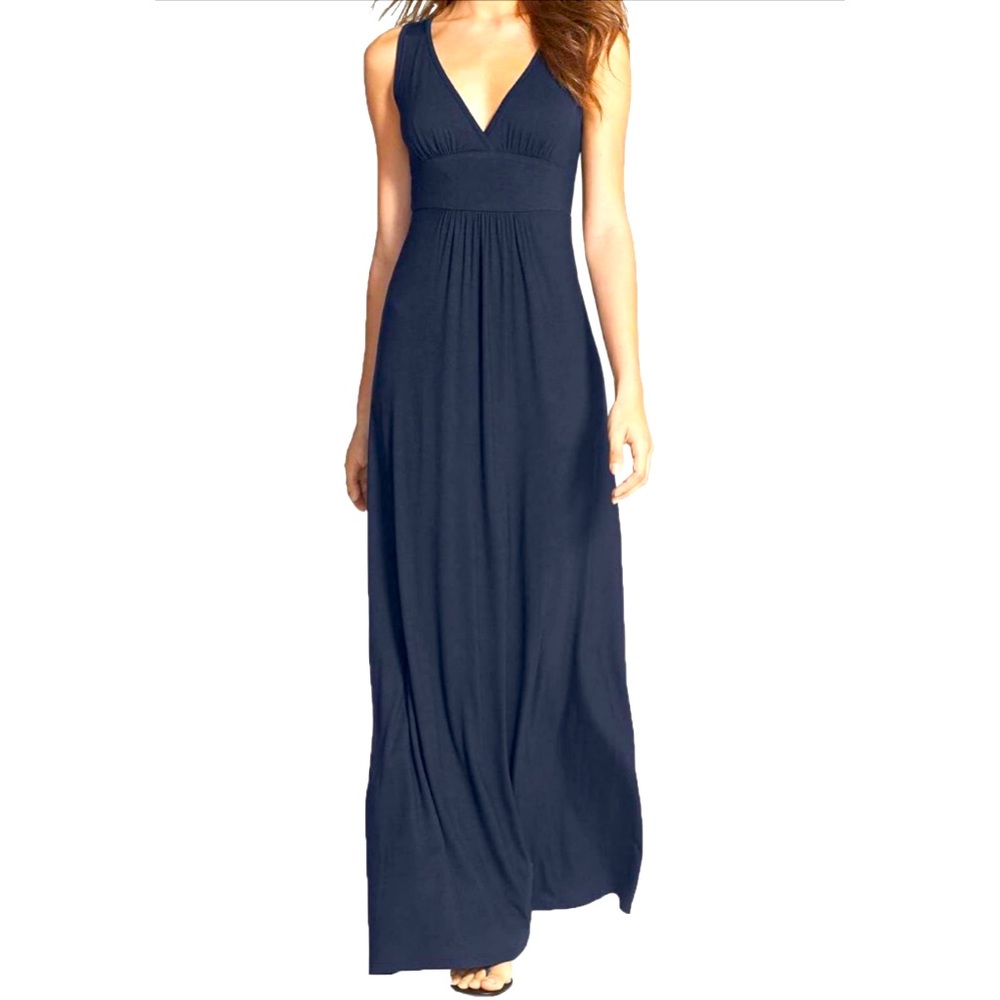 WOOSEA Women sleeveless Deep V Neck Loose Plain Long Maxi Casual Dress